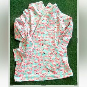 New Alvins island Women’s Medium Flamingo Swim Hoodie UPF50 Top Sun shirt poly